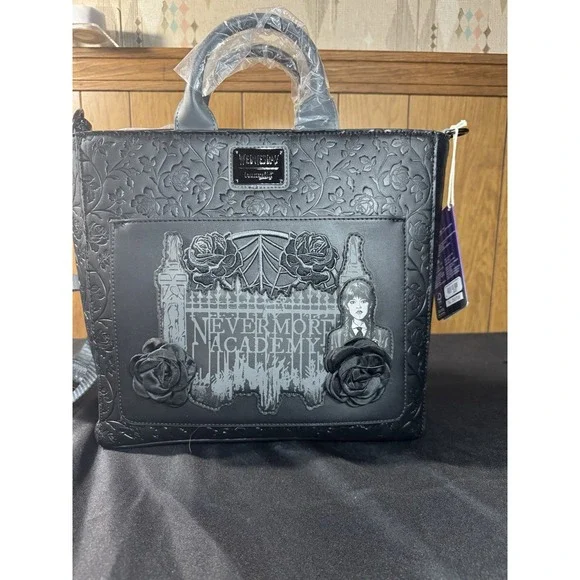 Loungefly Wednesday Adams Nevermore Academy Convertible Tote Bag NWT - Picture 2 of 9